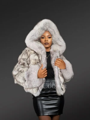 Women’s Natural Blue Fox Short Jacket with Hood (5)