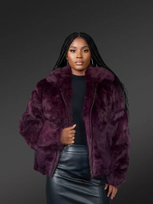 Women’s Rabbit Fur Bomber in Wine (2)