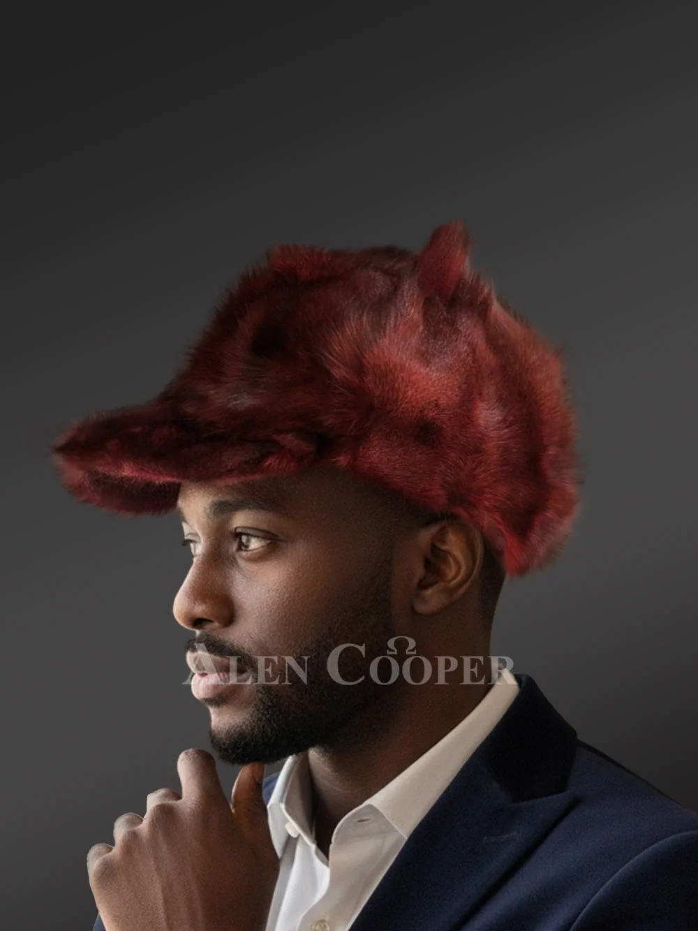 Men’s Burgundy Fox Fur Hat