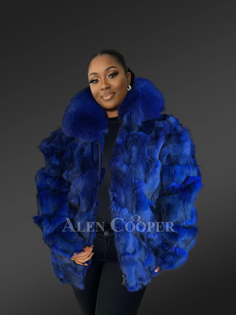 Women's Dyed Blue Fox Fur Jacket