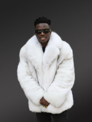 Men’s Blue Fox Natural Coat in White
