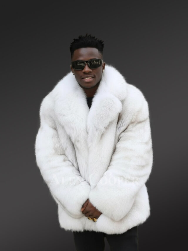 Men’s Blue Fox Natural Coat in White