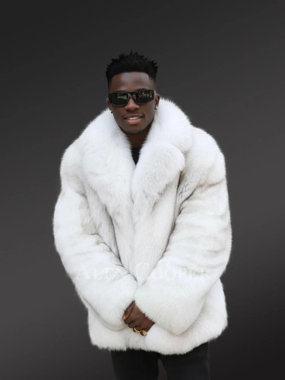 Men’s Blue Fox Natural Coat in White