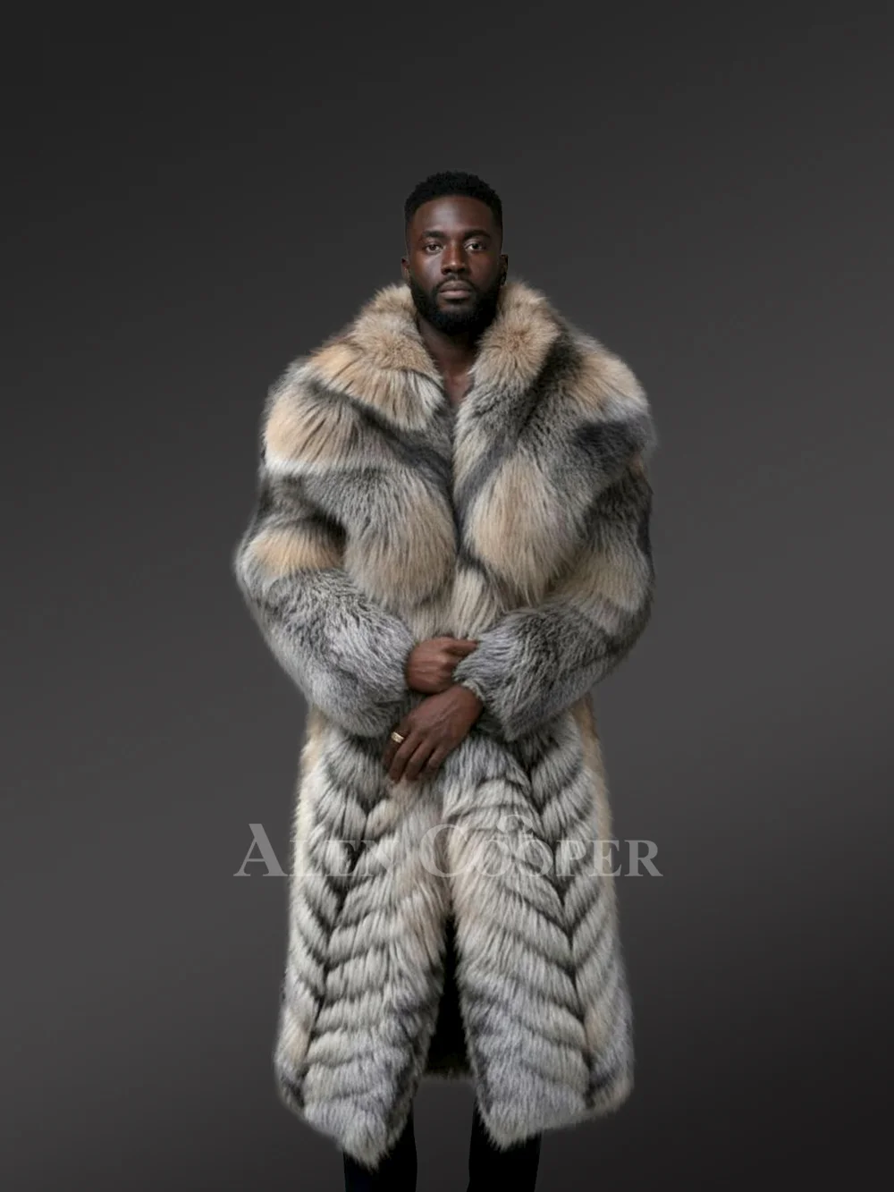 Men’s Long Fox Fur Stroller In Herringbone style