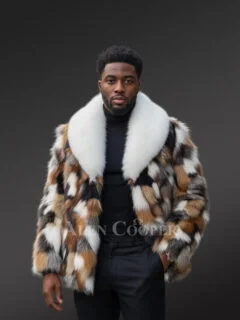 Men’s Multi Color Fox Coat with White Fox Collar