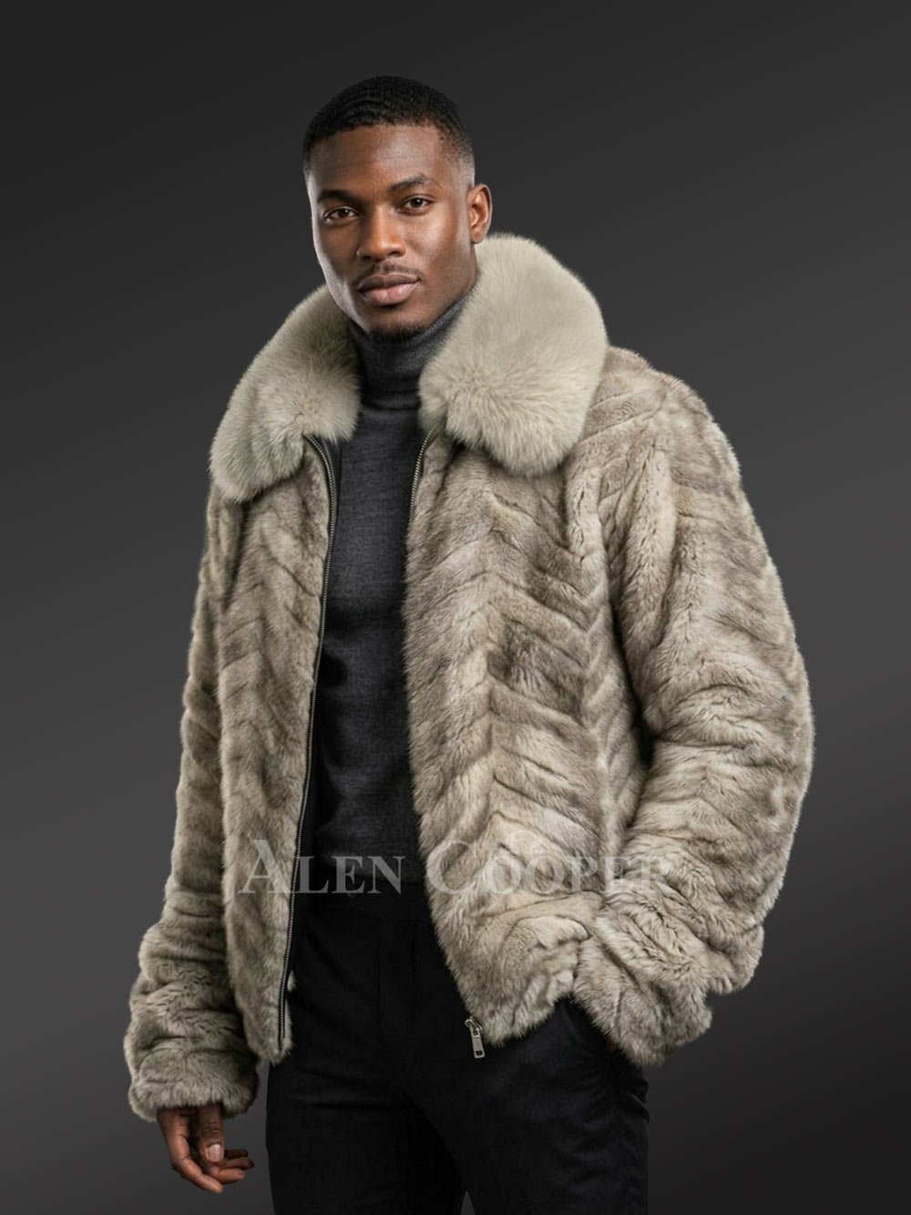 Blue Iris Mink Fur Bomber Jacket– Elegance Meets Comfort - Image 2