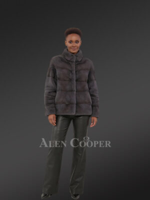 Women’s Blue Iris Mink Layered Turtle Neck Mink Coat