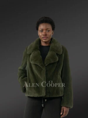 Women’s Fullskin Mink Dressy Blazer Coat in Olive