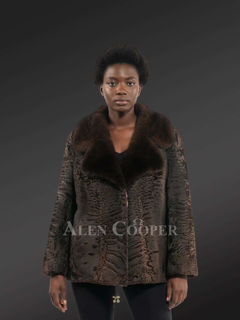 Women’s Lapel Collar Blazer in Persian Lamb with Mink Collar Accent - Image 3