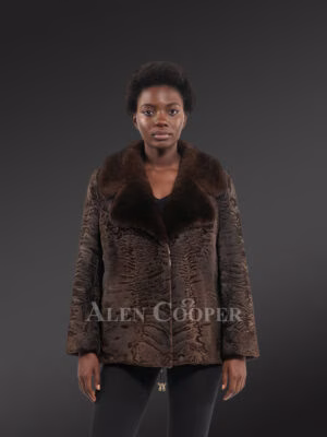 Women’s Lapel Collar Blazer in Persian Lamb with Mink Collar Accent
