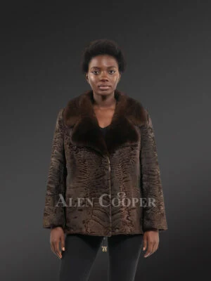 Women’s Lapel Collar Blazer in Persian Lamb with Mink Collar Accent