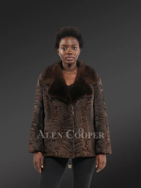 Women’s Lapel Collar Blazer in Persian Lamb with Mink Collar Accent