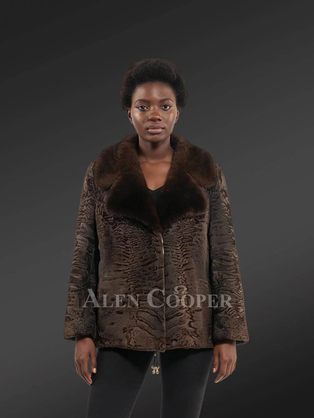 Women’s Lapel Collar Blazer in Persian Lamb with Mink Collar Accent