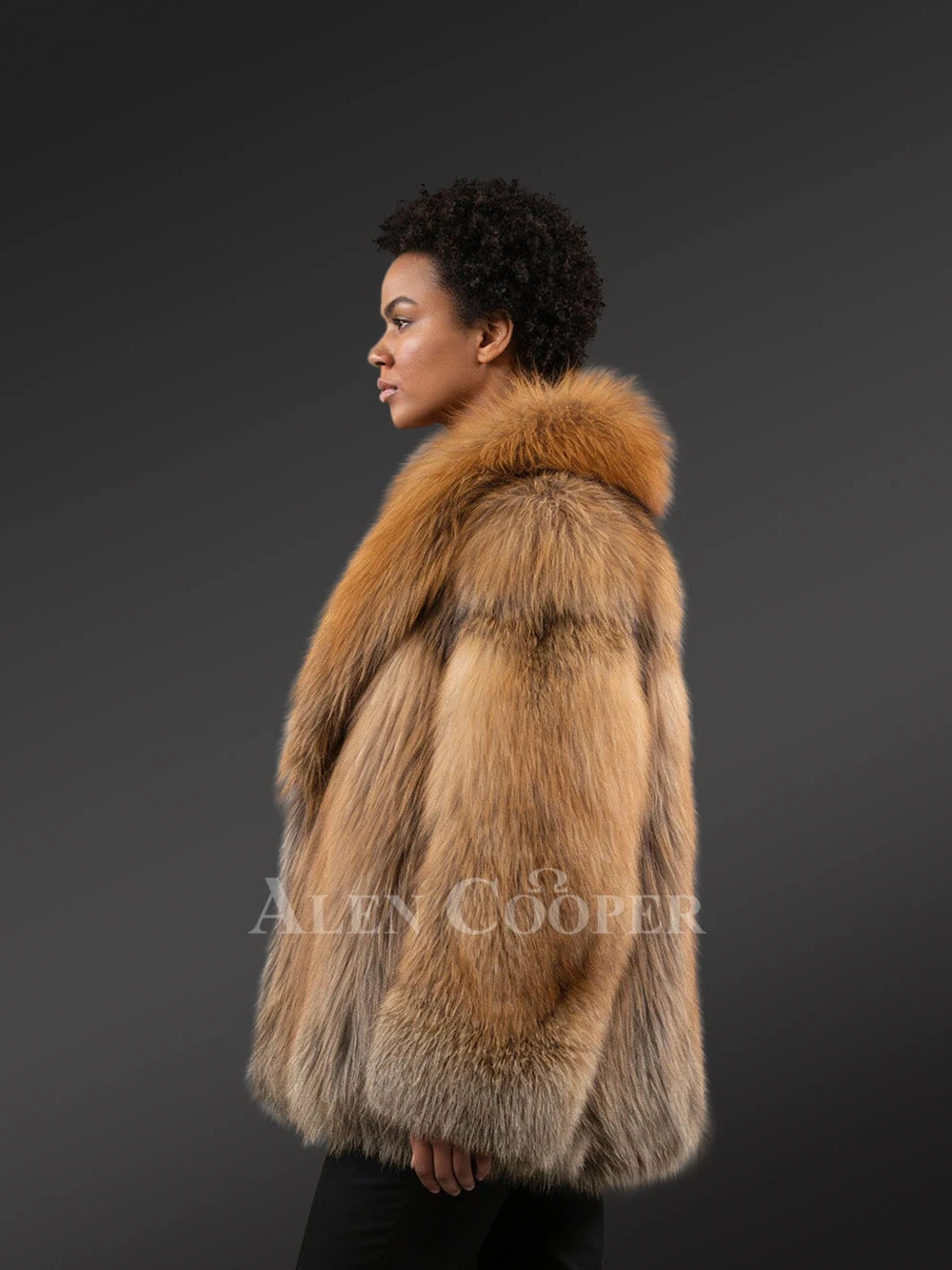Women’s Lapel Collar Natural Fox Coat - Image 4