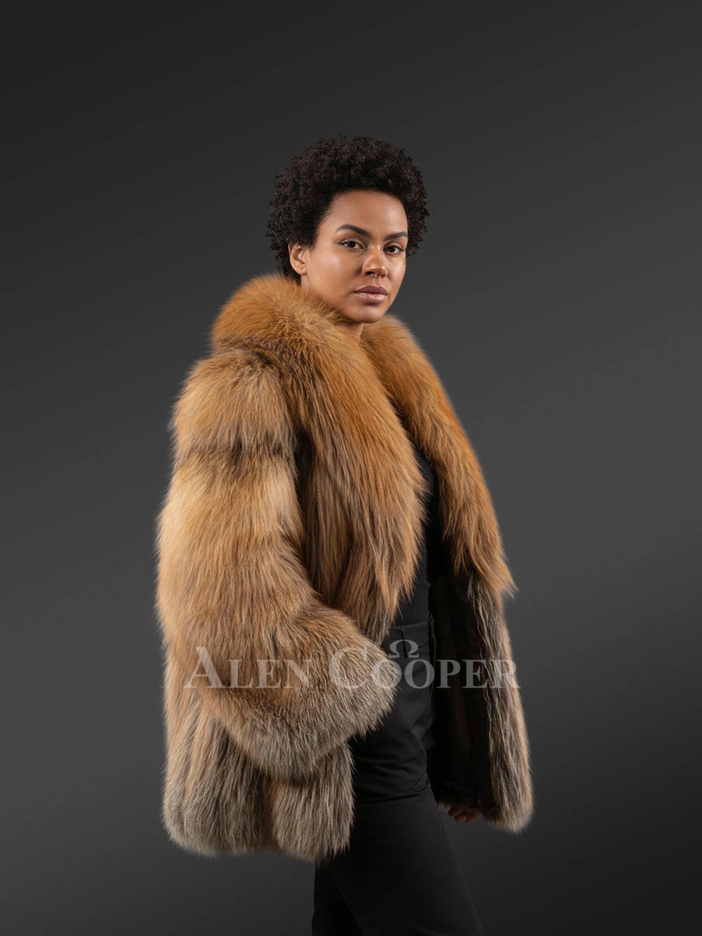 Women’s Lapel Collar Natural Fox Coat - Image 3