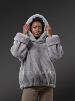 Women’s Mink Poncho in Grey