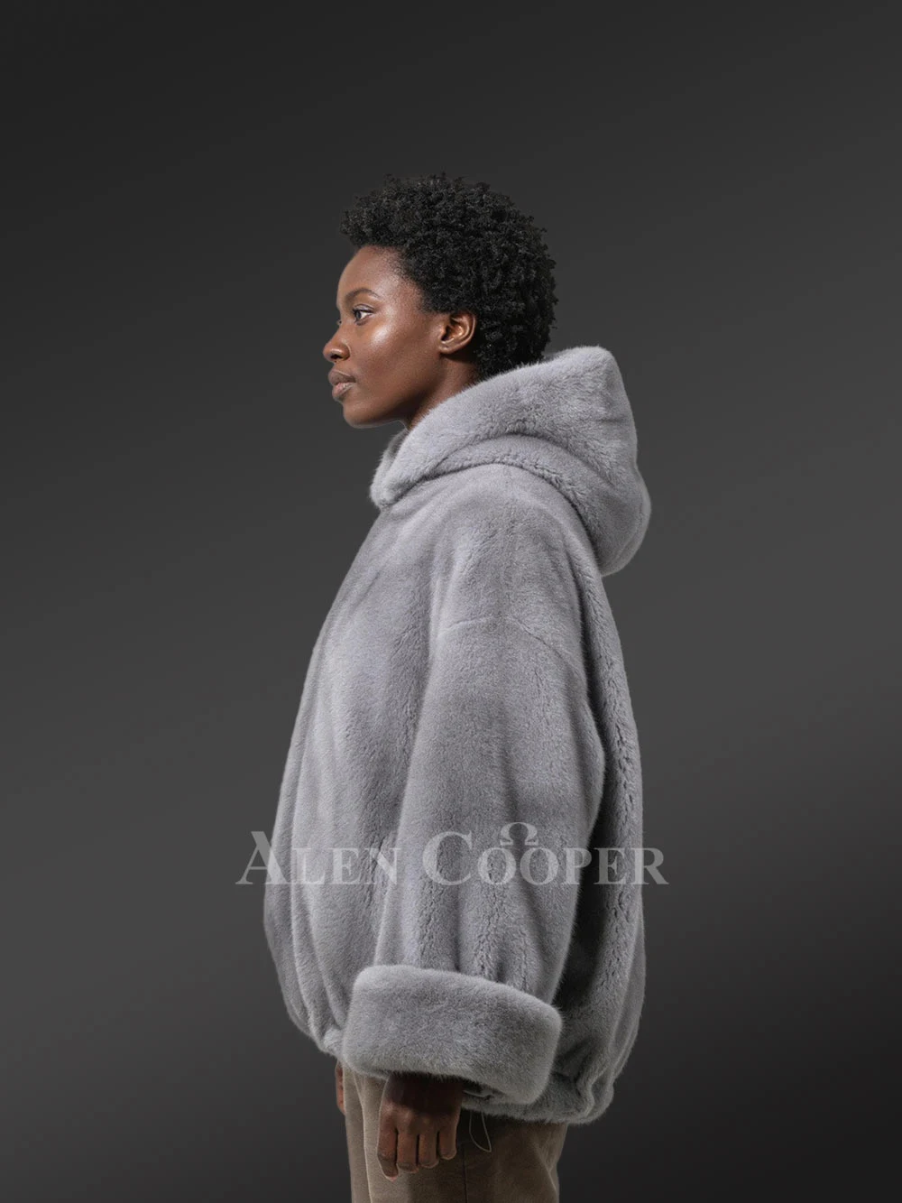Women’s Mink Poncho in Grey - Image 4