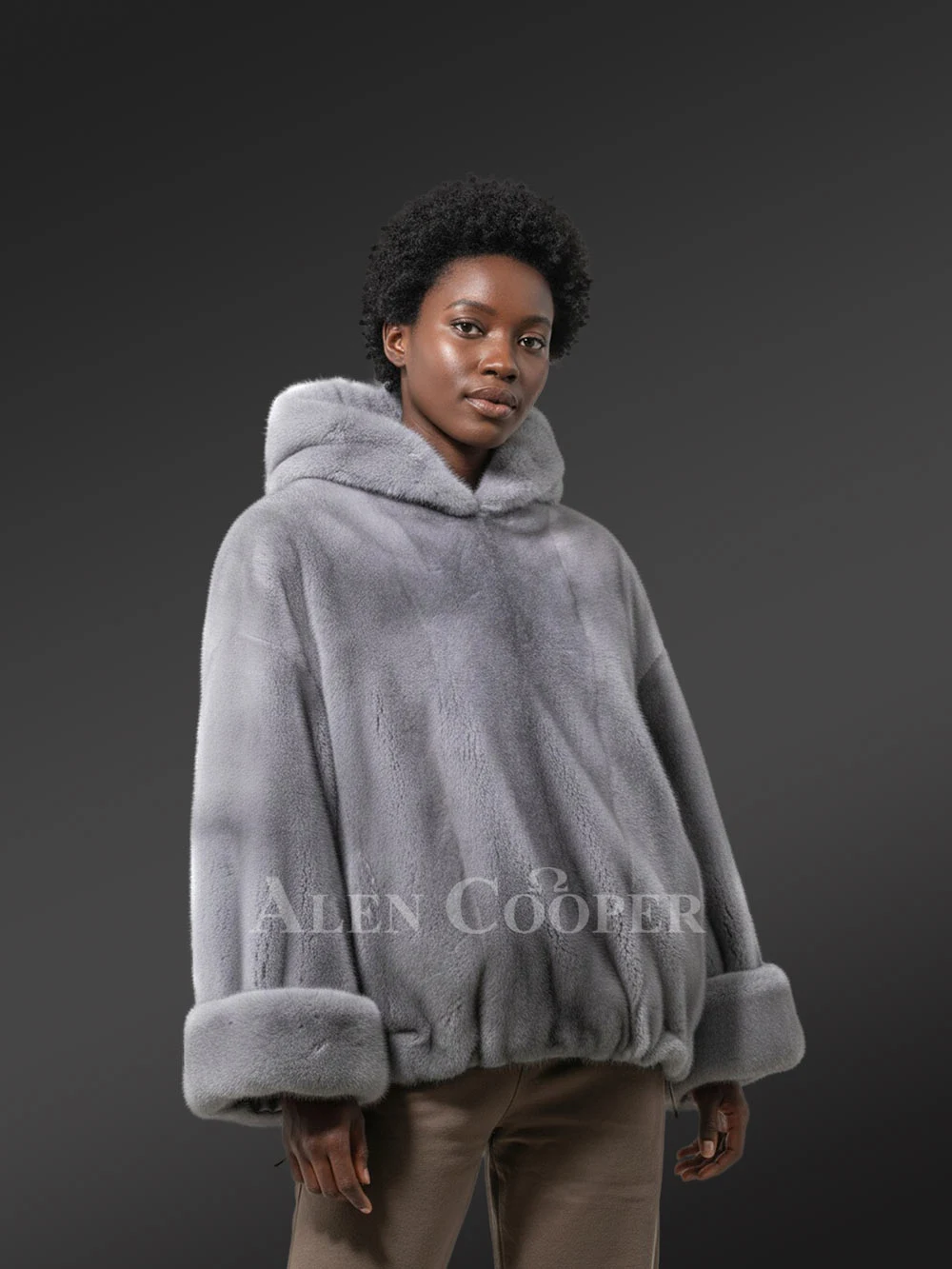 Women’s Mink Poncho in Grey - Image 3