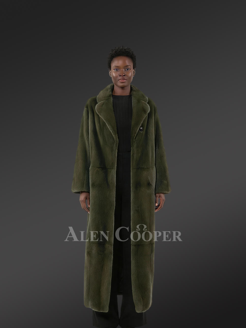 Women’s Olive Mink Long Coat