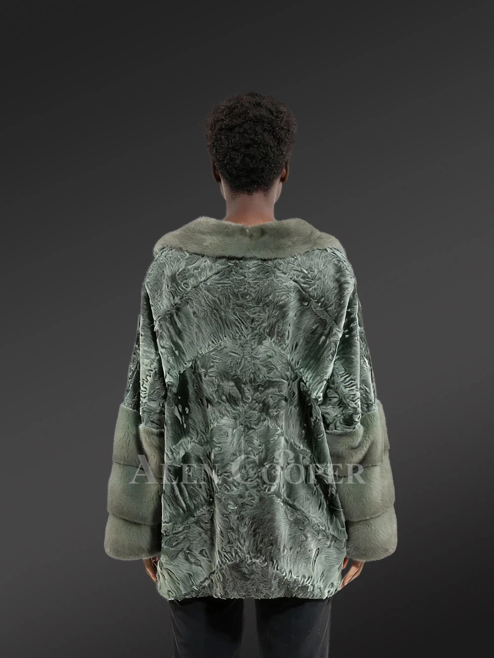 Women’s Persian Lamb Coat with Mink Collar Accent and Layered Mink Sleeves - Image 5