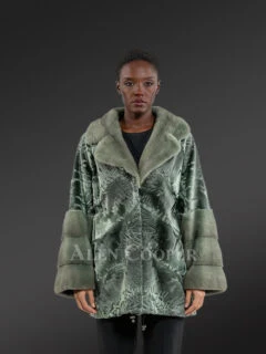 Women’s Persian Lamb Coat with Mink Collar Accent and Layered Mink Sleeves