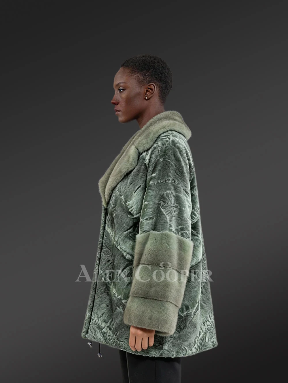 Women’s Persian Lamb Coat with Mink Collar Accent and Layered Mink Sleeves - Image 3