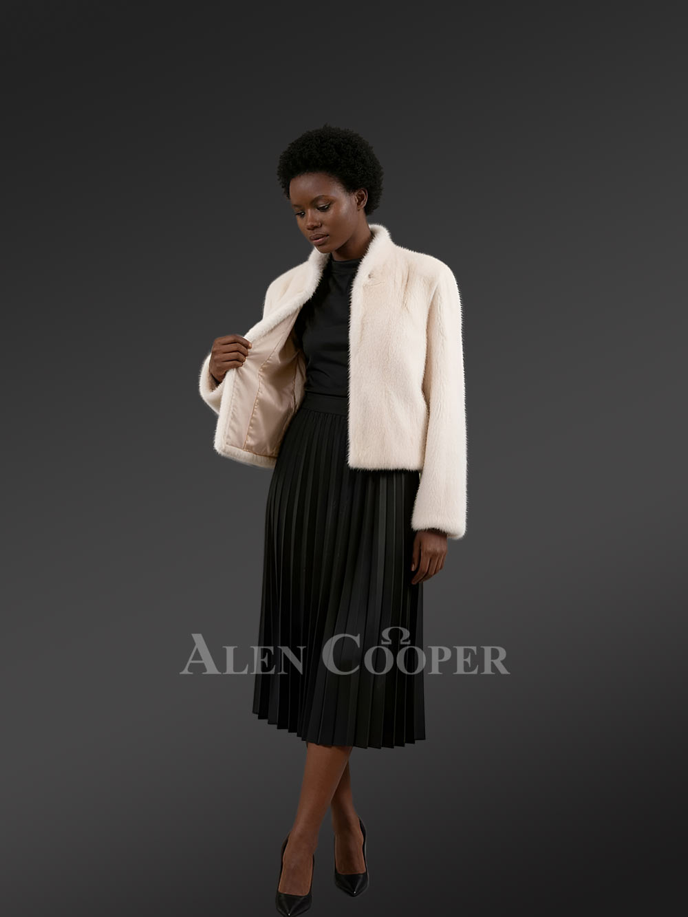 Women’s Short Dressy French Collar Mink Jacket - Image 2