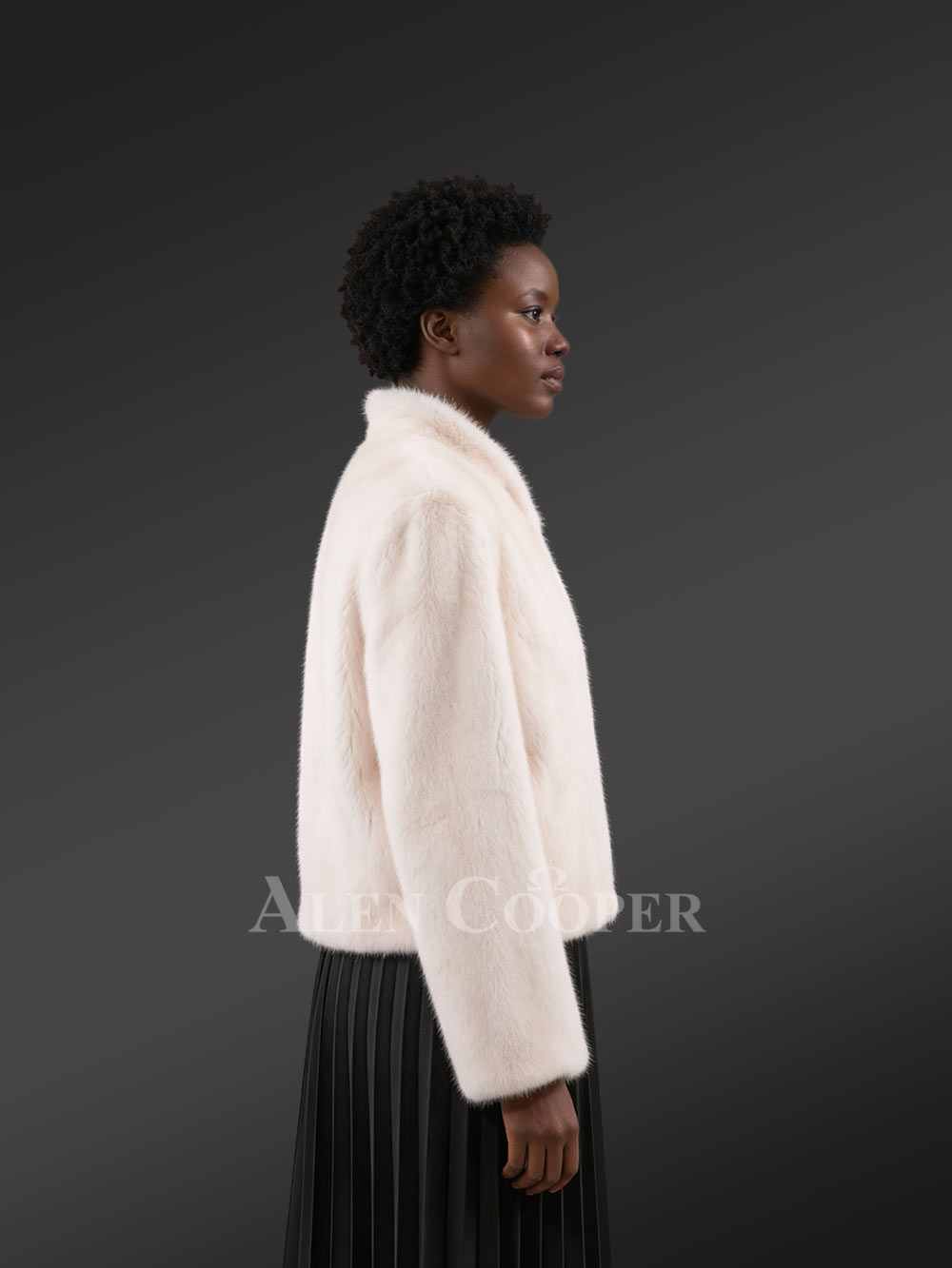 Women’s Short Dressy French Collar Mink Jacket - Image 4
