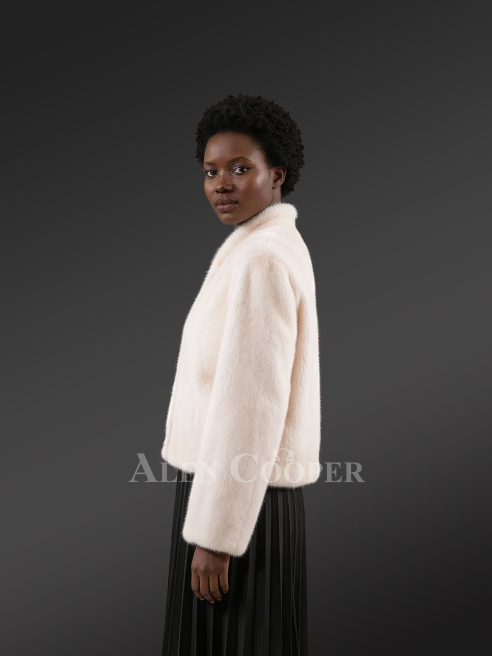 Women’s Short Dressy French Collar Mink Jacket - Image 3