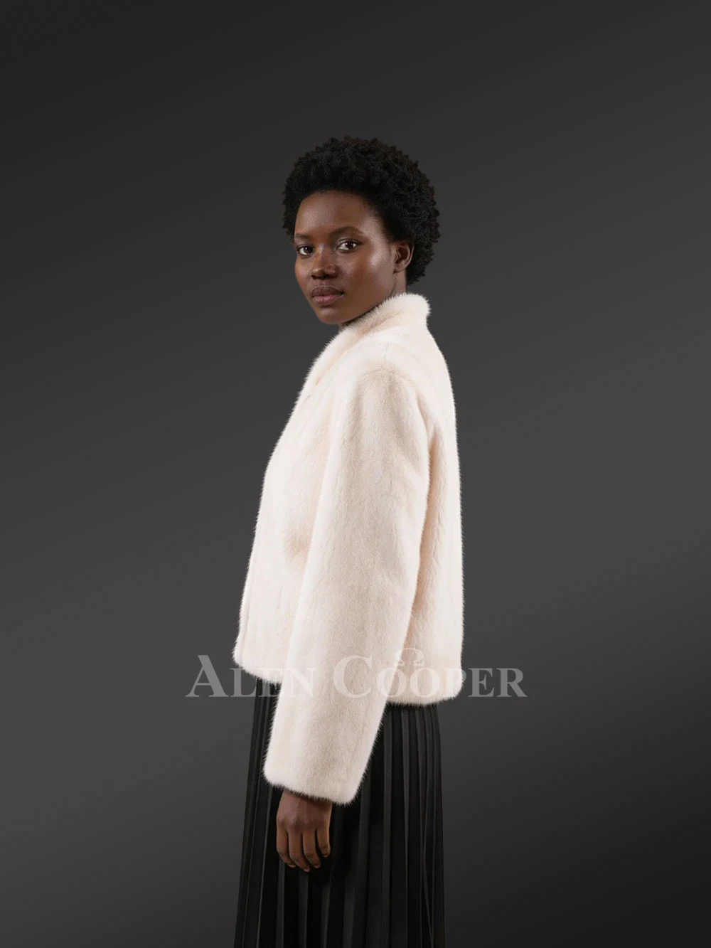 Women’s Short Dressy French Collar Mink Jacket - Image 3