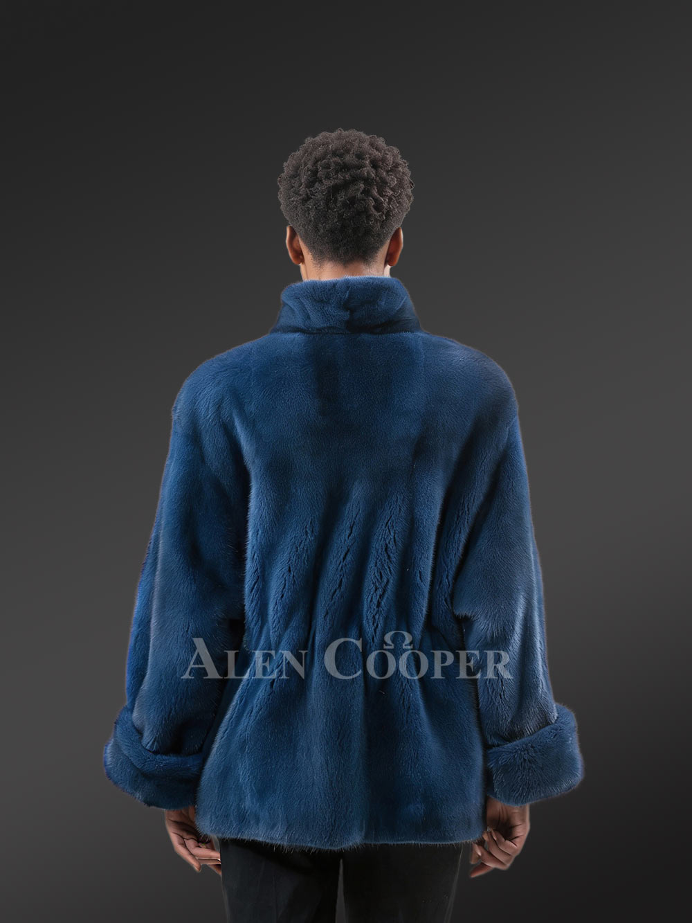 Women’s Short Dressy French Collar Mink Jacket in Blue - Image 5