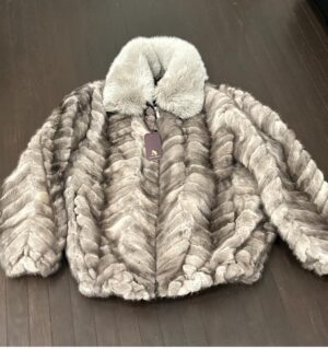 Blue Iris Mink Bomber in Gray