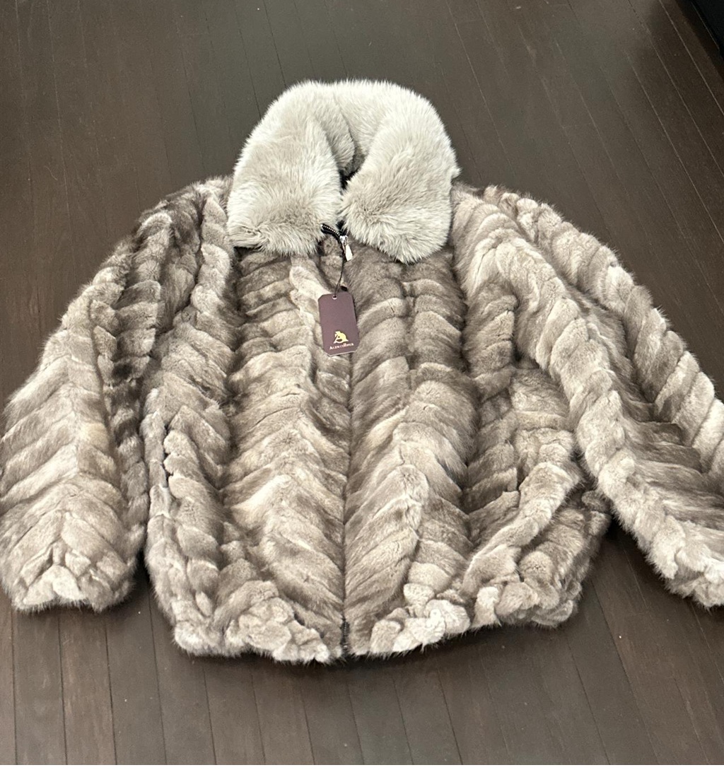 Blue Iris Mink Bomber in Gray