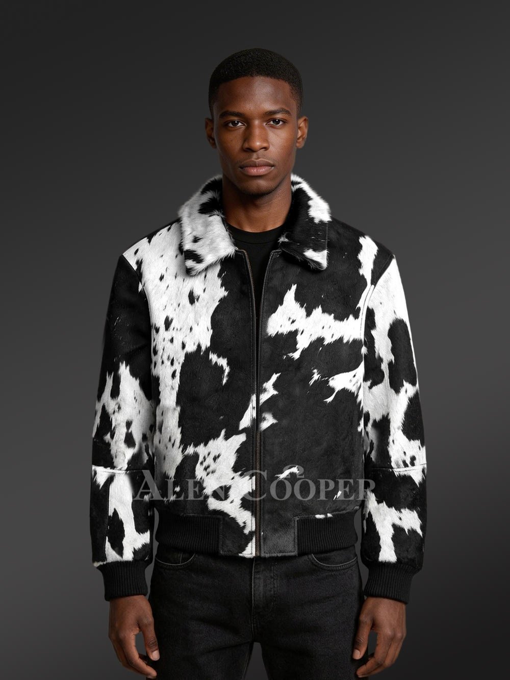 Men Pony Skin Bomber Jacket