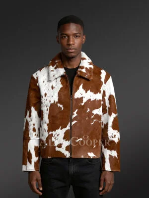 Men Pony Skin Jacket in Brown