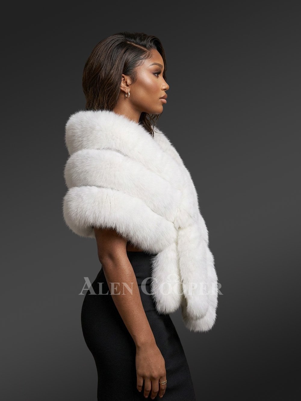 Women’s White Fox Fur Stole with Crystal Embellishment - Image 2