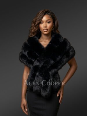Women’s Black Fox Fur Stole with Luxurious Draped Design
