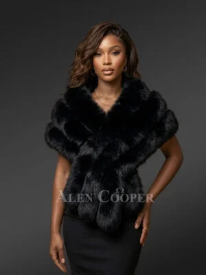 Women’s Black Fox Fur Stole with Luxurious Draped Design