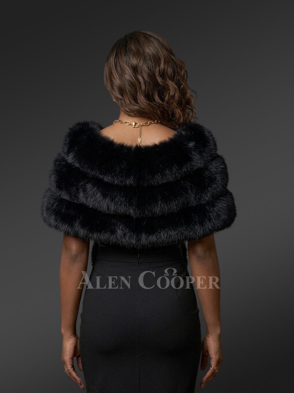 Women’s Black Fox Fur Stole with Luxurious Draped Design - Image 4