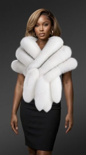 Women’s White Fox Fur Stole with Crystal Embellishment