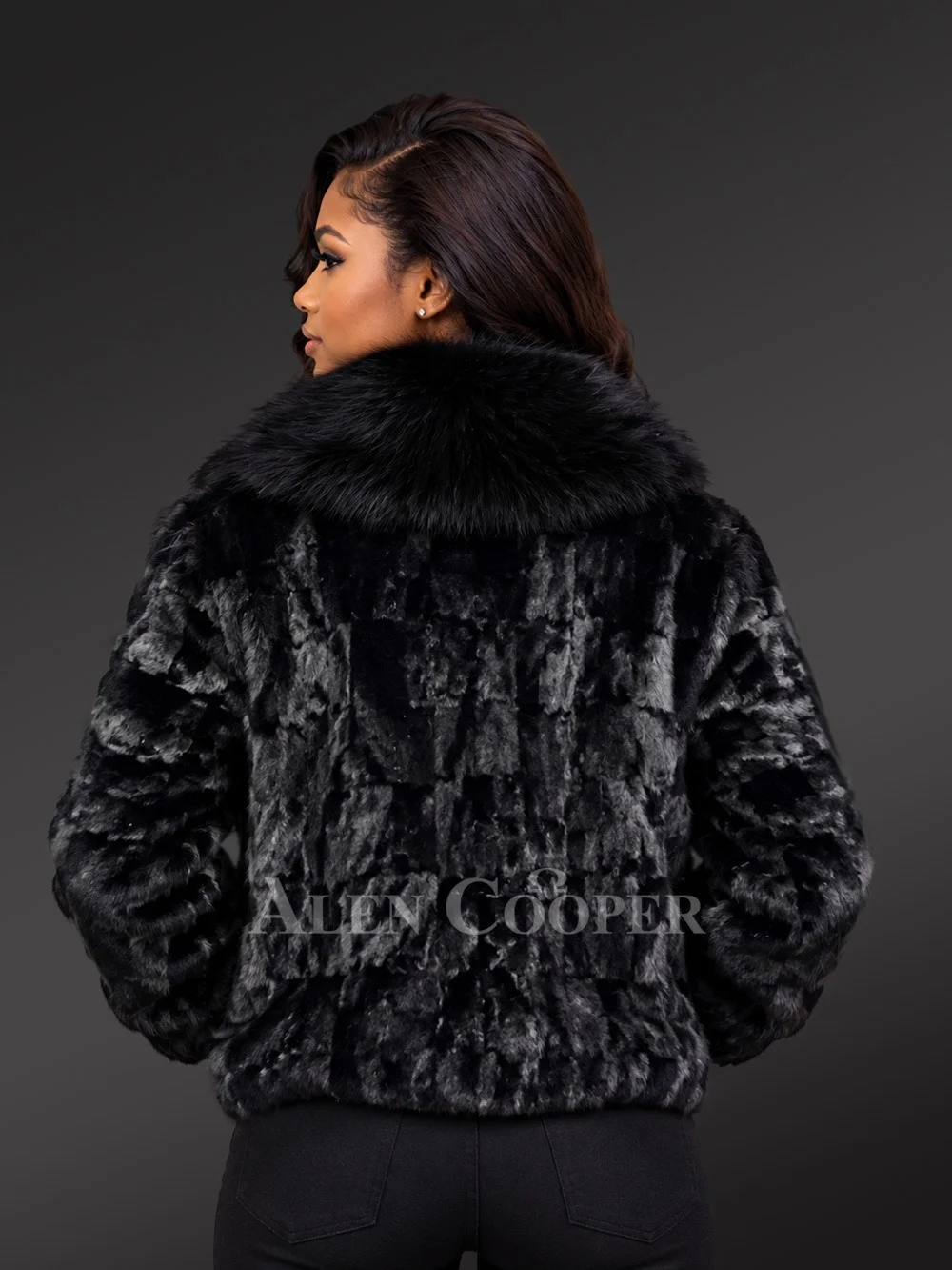 Women’s Classic Mink Bomber Jacket with Fox Collar - Image 4