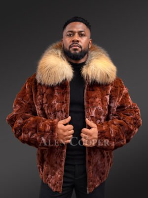 Classic Mink Bomber with Red Fox Fur Collar