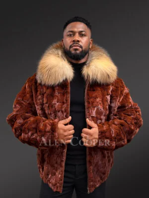Classic Mink Bomber with Red Fox Fur Collar