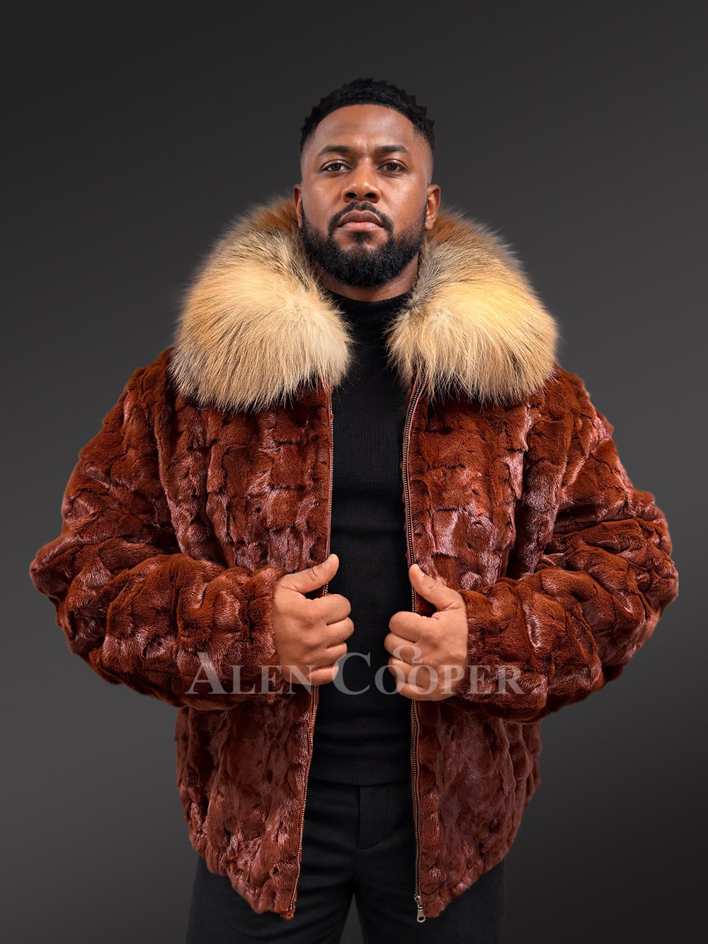 Classic Mink Bomber with Red Fox Fur Collar