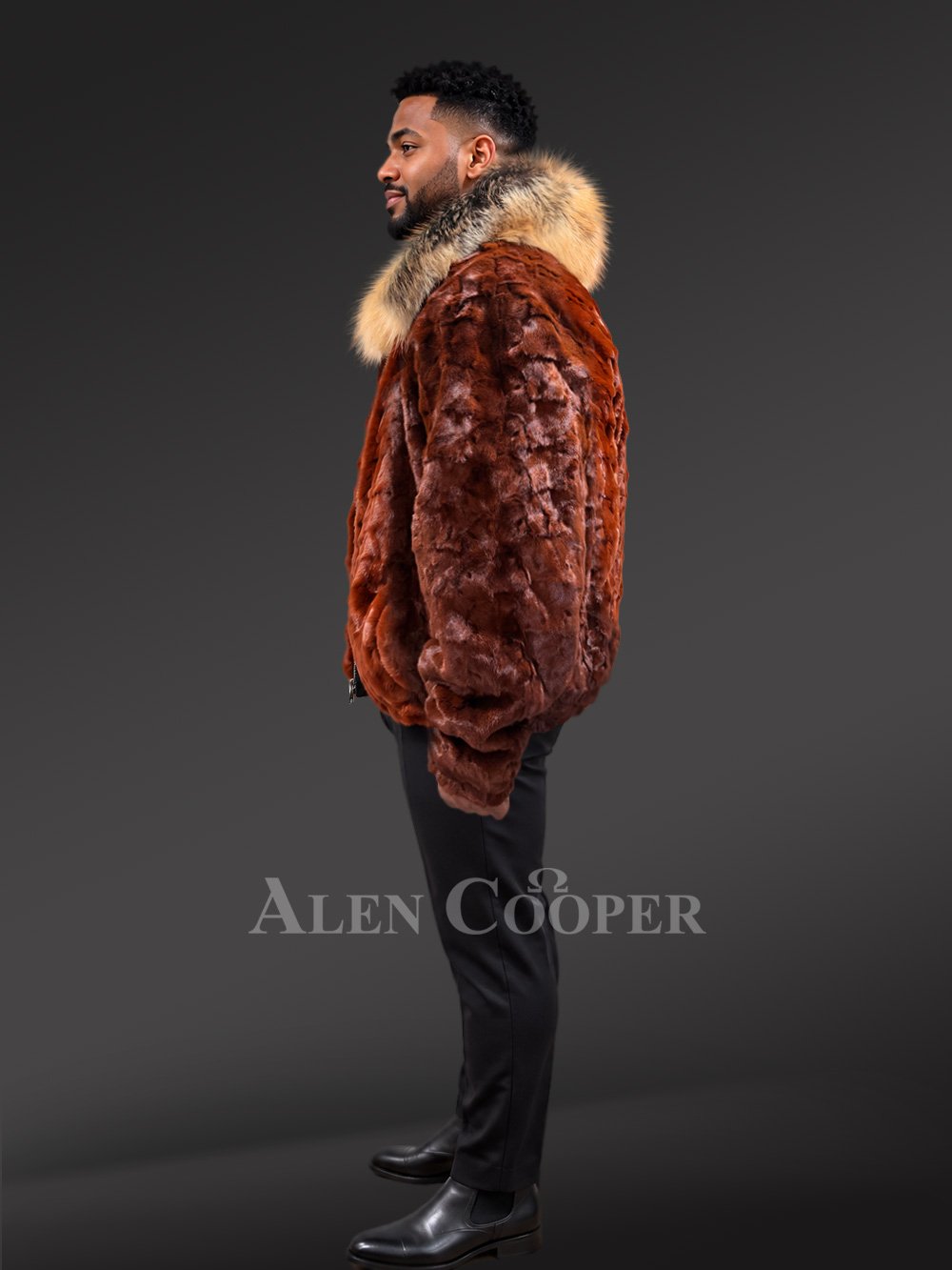 Men’s Classic Mink Bomber with Red Fox Fur Collar - Image 6