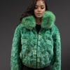 Green Mink Fur Bomber with Fox Collar