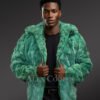 Green Mink Fur Hooded Bomber Jacket