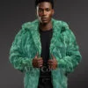 Green Mink Fur Hooded Bomber Jacket