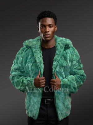Green Mink Fur Hooded Bomber Jacket