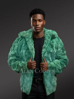 Green Mink Fur Hooded Bomber Jacket